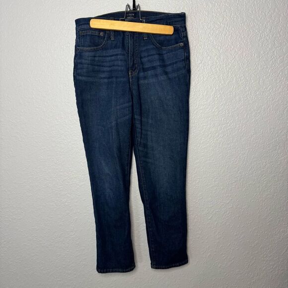 J Crew Factory Essential Straight Jean Women sz 28 Dark Wash Whiskering Stretch - Picture 1 of 9